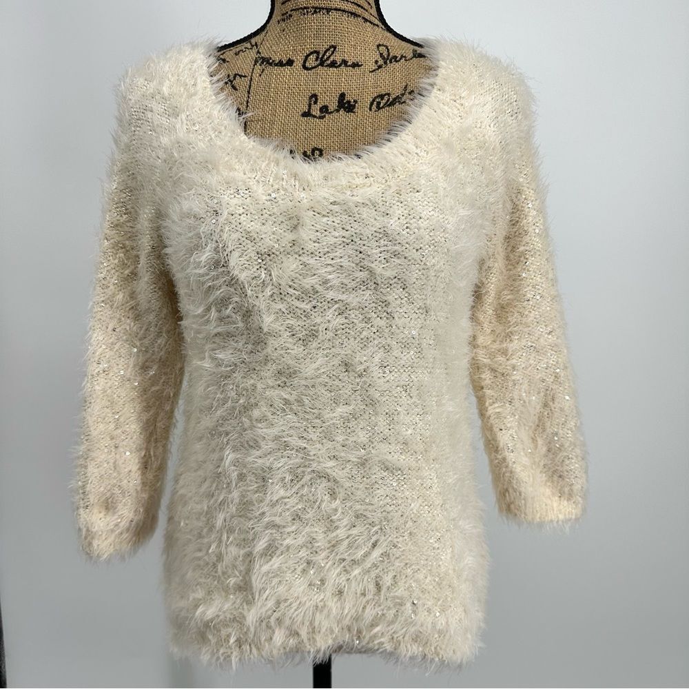 Belldini Sweater Size PM Cream Fuzzy Soft Sequins